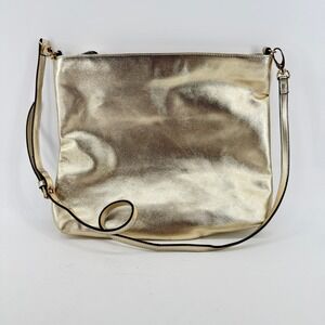 Folli Follie Crossbody Bag Womens Gold Metallic Textured Faux Leather Zip Top